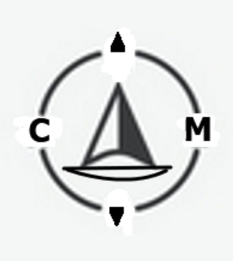 Logo Christian Mentzel. Eine Kompassnadel, die wie ein Segelboot aussieht selbstbestimmt leben